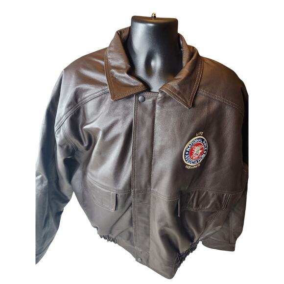 Burks Bay Leather Jacket Mens 2XL NRA Life Member Patch Logo \Bomber Vintage Y2K - Picture 9 of 16